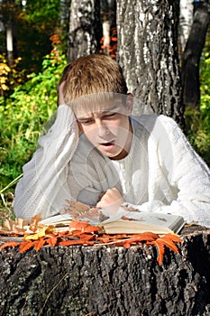 Boy reading outdoor