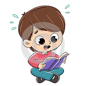 Boy reading a surprised book