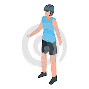 Boy ready to ride bicycle icon, isometric style