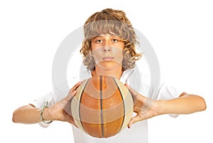 Boy ready to throw basketball