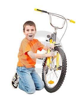 Boy repair bicycle