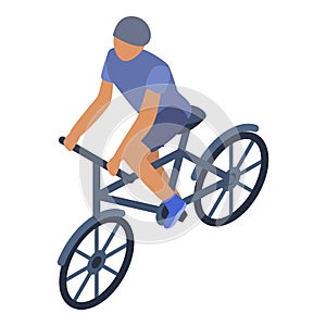 Boy ride bike icon, isometric style