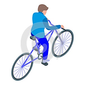 Boy ride bike icon, isometric style