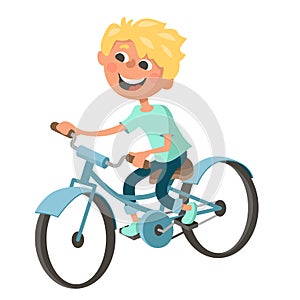 Boy rides a bicycle