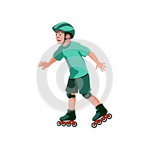 Boy rides on roller skates