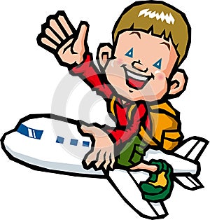 Boy riding on an airplane