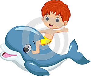 Boy riding dolphin