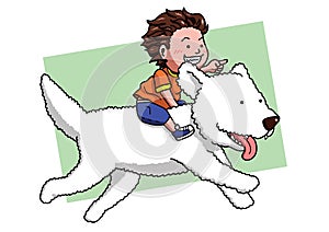 Boy riding his big dog