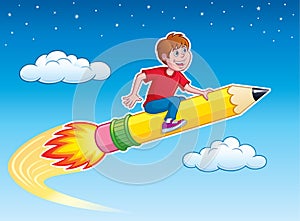 Boy Riding Rocket Pencil