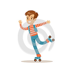 Boy Roller Skating, Traditional Male Kid Role Expected Classic Behavior Illustration photo