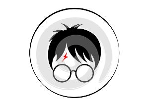 Boy with round glasses cartoon icon, Harry Potter minimal style, diadem isolated