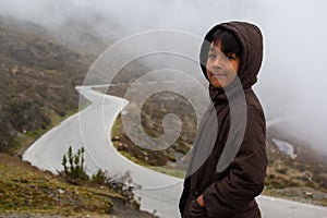 Boy in a route mountain