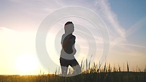 boy run. kid running in nature on the grass in lifestyle the park silhouette. happy family kid dream concept. people in