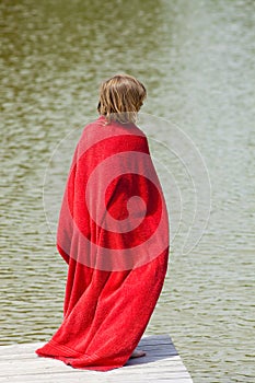 Boy Running Around in Red Towel