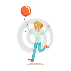 Boy Running With Balloon, Traditional Male Kid Role Expected Classic Behavior Illustration