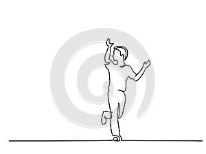 Boy running with hands up