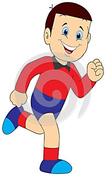 Boy running having sport gear with him