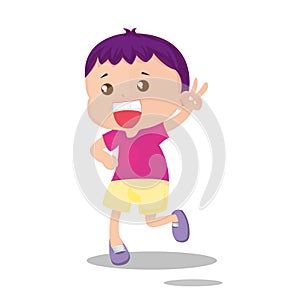 Boy running and signalling success