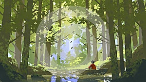 A boy`s journey in the big forest