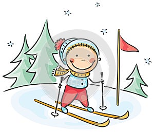 Boy's winter activities: skiing