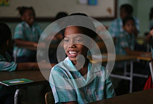 Boy in school, in Paramaribo