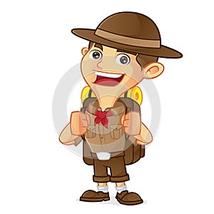 Boy scout cartoon carrying backpack