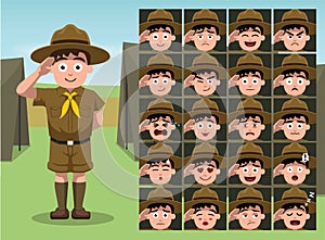 Boy Scout Cartoon Emotion faces Vector Illustration