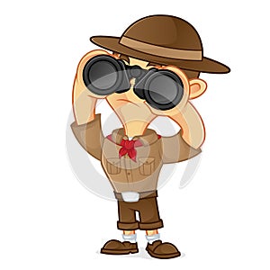 Boy scout cartoon holding binocular