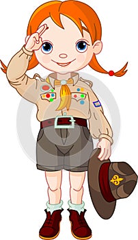 Boy scout girl doing a hand sign photo