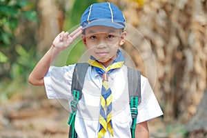 A boy scout ready to camping photo