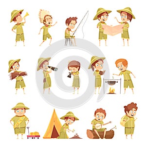 Boy Scout Retro Cartoon Icons Set