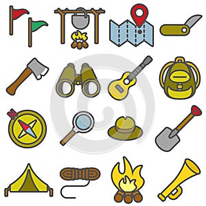 Boy Scouts set color icons in flat style.