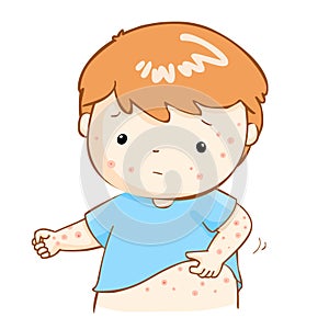 Boy scratching itching rash on his body