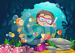 Boy scuba diving vector