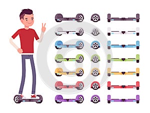 Boy and set of multicolor gyroscooters