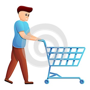 Boy shopping cart icon, cartoon style