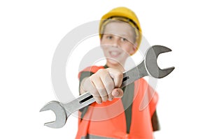 Boy show a open end wrench