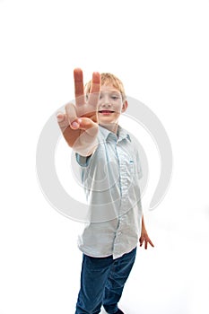 Boy show victory sign