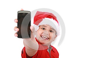 Boy showing cell phone