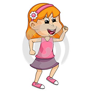 Boy is showing direction while smiling cartoon vector illustrationgirls dance by lifting one leg cartoon vector illustration