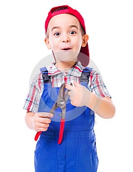 Boy showing shear cutting scissors hazard photo