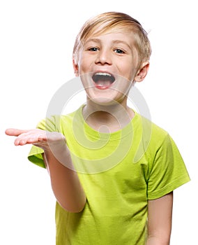 Boy showing something