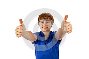 Boy shows thumbs up and like it