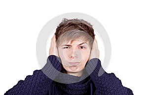 Boy Shut His Ears With Hands