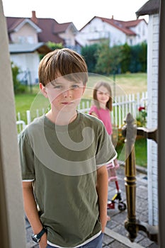 Boy Sibling Rivalry Conflict Door