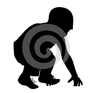 Boy silhouette trying to stand up after fall down