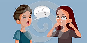 Boy Singing Awful Song Annoying her Friend Vector Cartoon