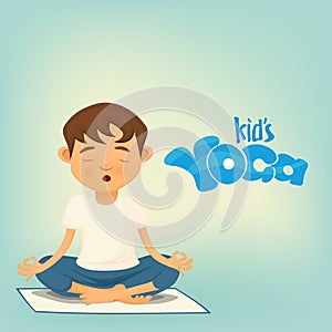 Boy siting in lotus pose. Kids yoga concept