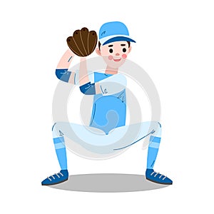 Boy sitting and catching ball during baseball game vector illustration