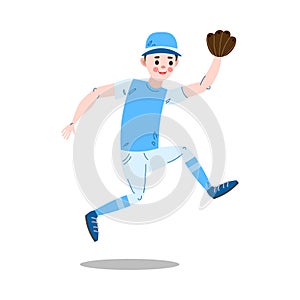 Boy sitting and catching ball during baseball game vector illustration